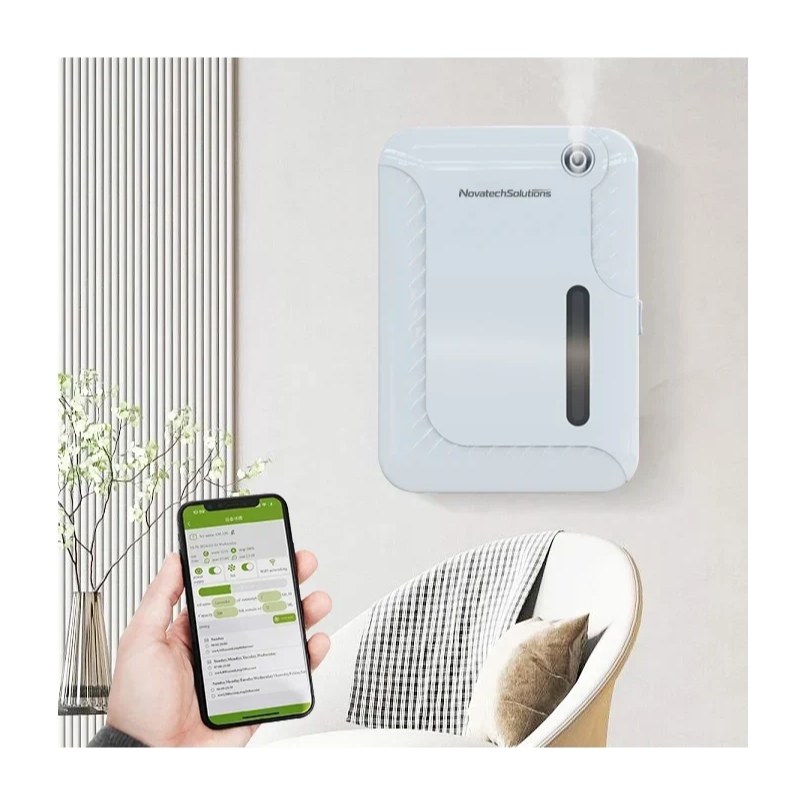Wi-Fi Wall-Mounted Aroma Diffuser controlled from a phone in a living room