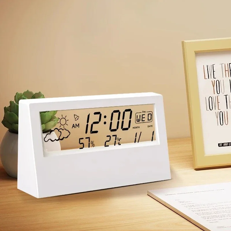 Transparent LCD Desk Clock with Temperature & Humidity – view 3