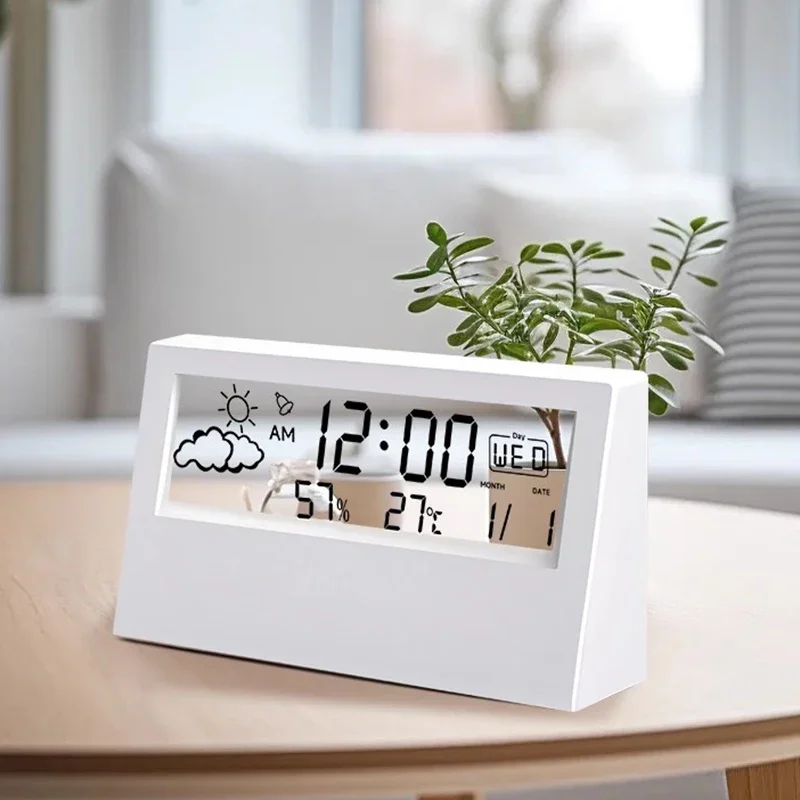 Transparent LCD Desk Clock with Temperature & Humidity – view 2