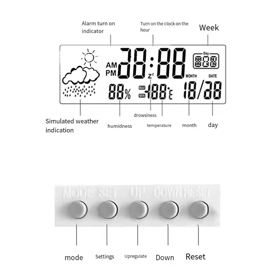 Transparent LCD Desk Clock with Temperature & Humidity – view 5