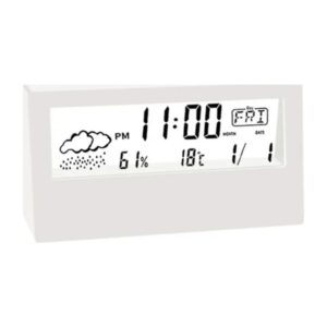Transparent LCD Desk Clock with Temperature & Humidity – front view