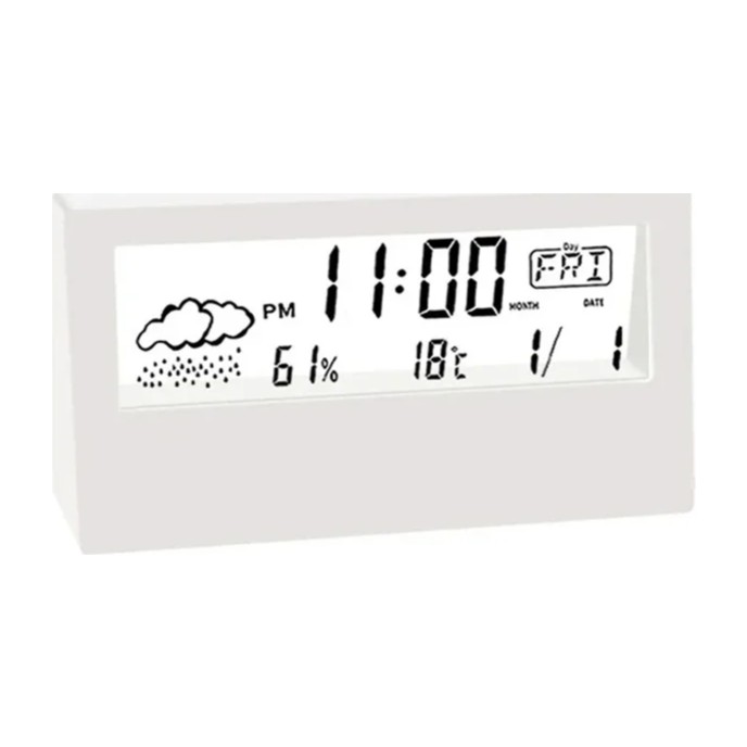 Transparent LCD Desk Clock with Temperature & Humidity – front view